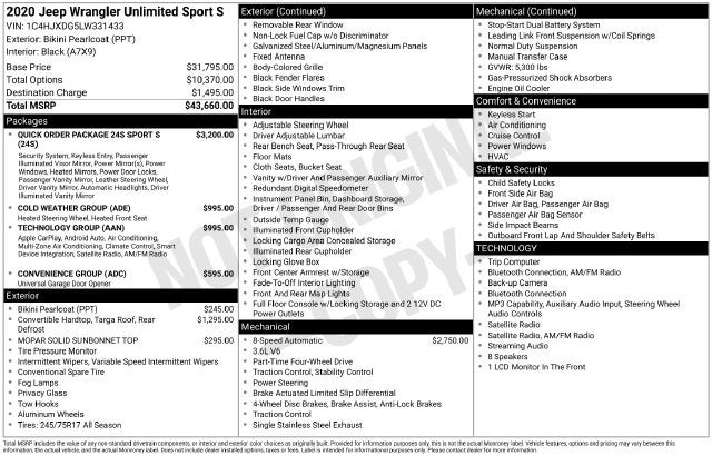 2020 Jeep Wrangler Unlimited Sport S