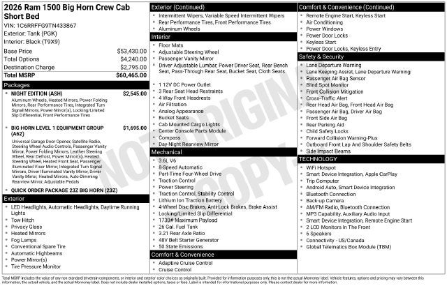 2026 RAM 1500 Big Horn/Lone Star