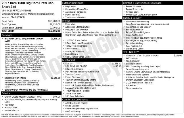2027 RAM 1500 Big Horn/Lone Star