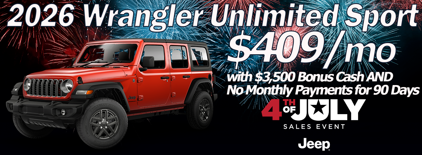 2026 Wrangler Unlimited Sport $409/mo w/$3500 Bonus Cash