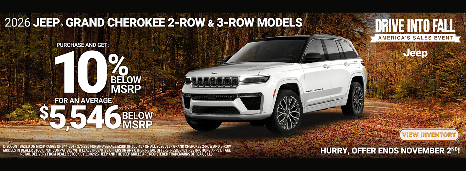 2026 Jeep Grand Cherokee 2 & 3 Row 10% Off MSRP