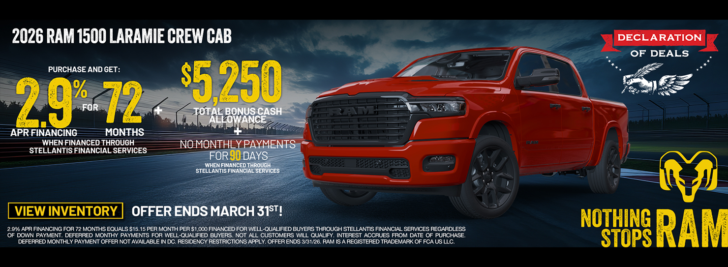 2026 Ram 1500 Laramie Crew $5250 Bonus Cash 