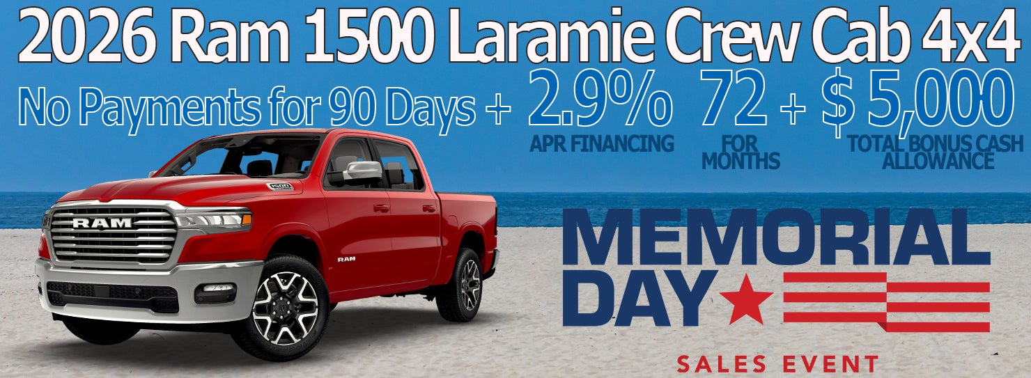 2026 Ram 1500 Laramie Crew Cab 4x4 2.9% for 72 + $5000 Cash